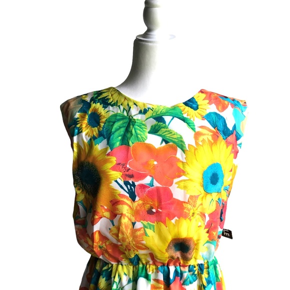 J. Taylor Ivory Orange/Yellow/Teal/Green Sleeveless Dress-Sz 12 NWT - Picture 2 of 3